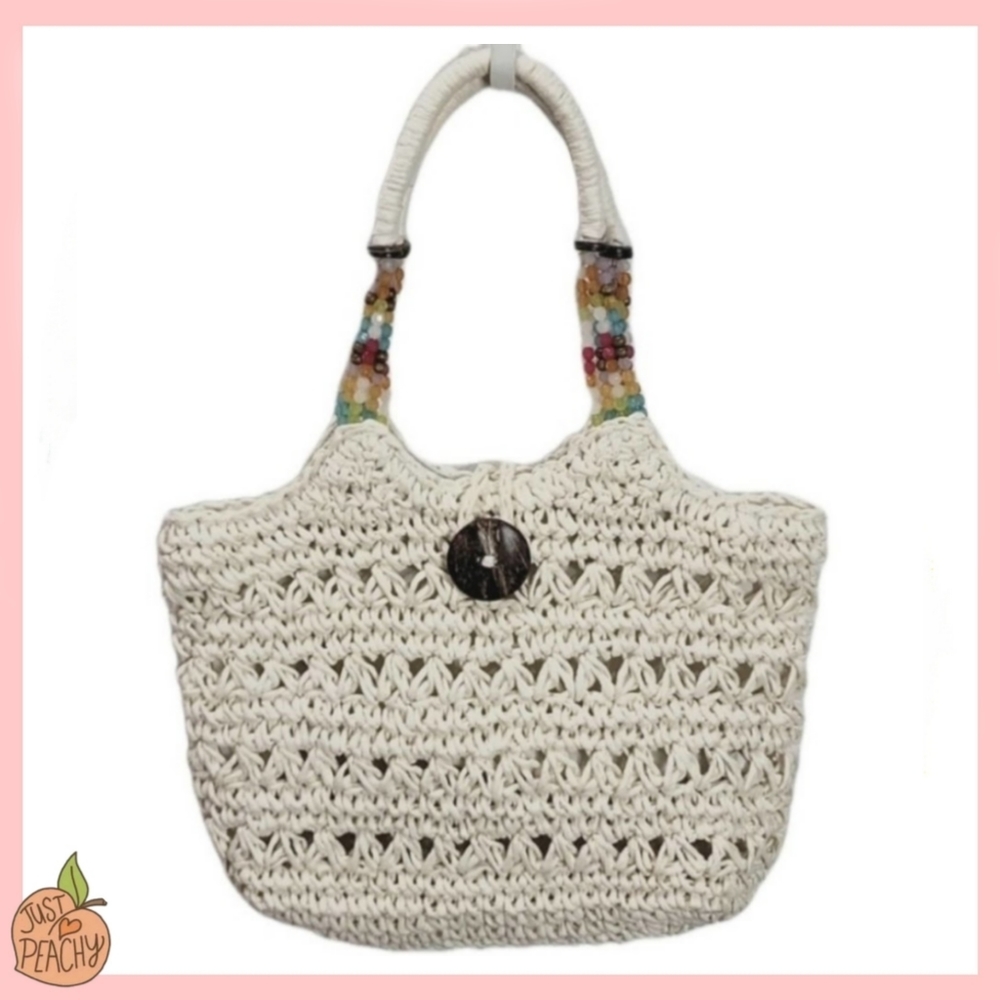 Kelly & Katie Straw Boho Tote with Bead Handles